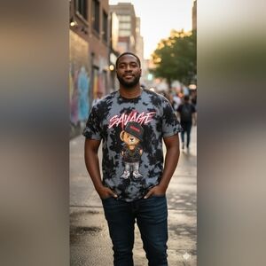 3XL men Bailey OG Hustle t-shirt bear short sleeve shirt hip hop gang salvage